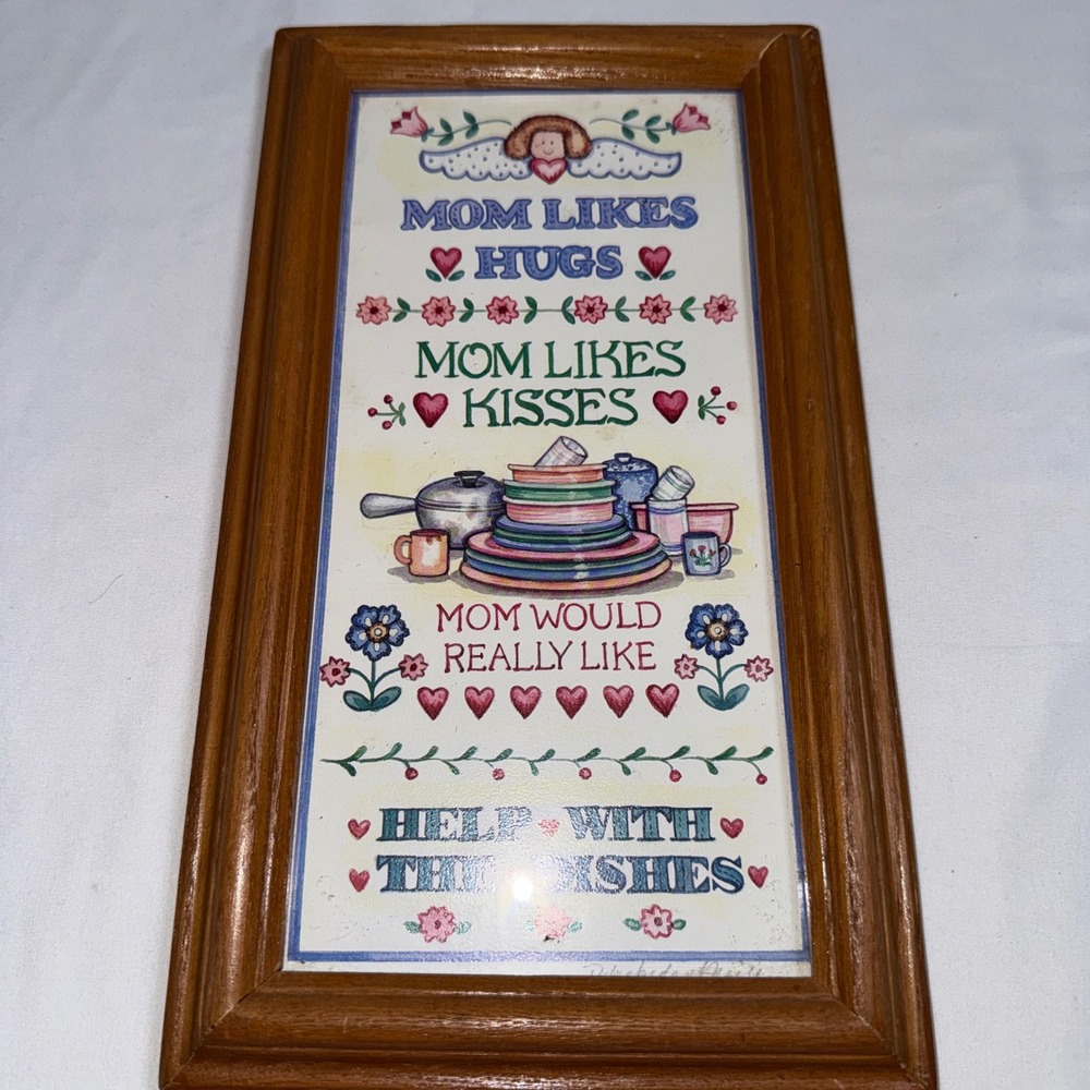 Vintage 1993 Figi Graphics Mom Likes Hugs Framed Art Granny Cottagecore Grandma